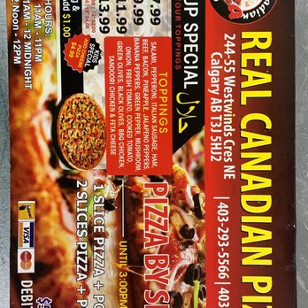 Real Canadian Pizza - the menu for the restaurant - Pizza Near Me - Calgary, Alberta Real Canadian Pizza - the menu for the restaurant - Pizza Near Me - Calgary, Alberta