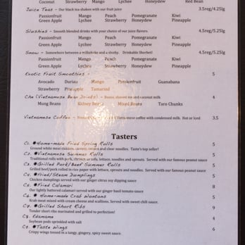 ZEN Noodle Bar - Back of Menu (Boba Drinks and appetizers) - Vietnamese Near Me - Gainesville, Florida