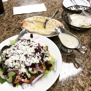 Princess Mediterranean Grill - Hummus (small!!) and Greek salad (medium) - Middle Eastern Near Me - Commerce Charter Township, Michigan