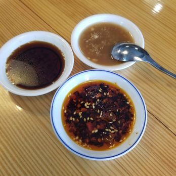 Master Kong - Trio of sauces: vinegar,  hot chili oil,  and garlic, sesame, and peanut - Noodles Near Me - Portland, Oregon