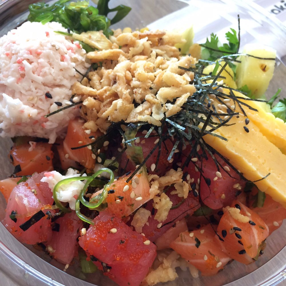 Poke Time - Poke bowl size regular with two scoops of protein, two sides, and unlimited toppings ($8.99) - Poke Near Me - Plano, Texas Poke Time - Poke bowl size regular with two scoops of protein, two sides, and unlimited toppings ($8.99) - Poke Near Me - Plano, Texas