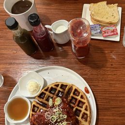 Chicken and waffles and Valentina's scramble Chicken and waffles and Valentina's scramble
