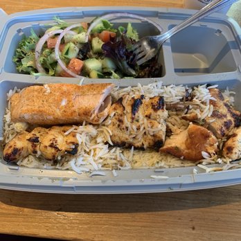 Luna Grill Oxnard - Salmon, Chicken, Rice and Modern Greek Salad - Mediterranean Near Me - Oxnard, California