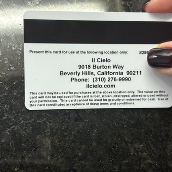 Il Cielo - Expressly states that we must present this gift card for use at Il Cielo. - Italian Near Me - Beverly Hills, California Il Cielo - Expressly states that we must present this gift card for use at Il Cielo. - Italian Near Me - Beverly Hills, California