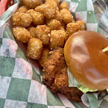 Cabin 61 - Nashville Fried Chicken sandwich and tots - Burgers Near Me - White Bear Lake, Minnesota
