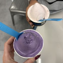 Chill-N Ice Cream Coconut Grove - Ube tart frozen yogurt with white chocolate chips and banana strawberry ice cream