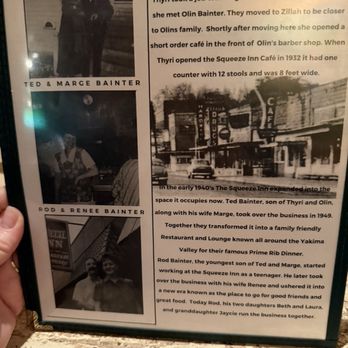 Squeeze Inn Restaurant - Squeeze Inn history on the back of the menu - New American Near Me - Zillah, Washington