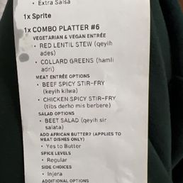Items ordered shared between two people.