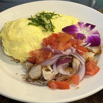 Guieb Cafe - Lechon omelette with adobo fried rice. - New American Near Me - Honolulu, Hawaii