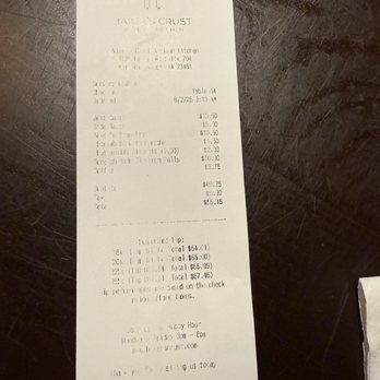 Baker's Crust Bagel - Unable to read bill - Bagels Near Me - Virginia Beach, Virginia