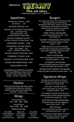 Menu photo 1 Therapy Bar and Grill Omaha, NE Menu photo 1 Therapy Bar and Grill Omaha, NE