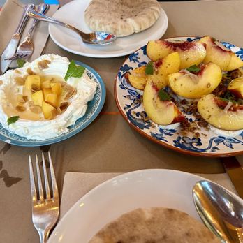 Shuka - Peaches [$17] w/whipped feta, candied walnuts - Mediterranean Near Me - New York, New York