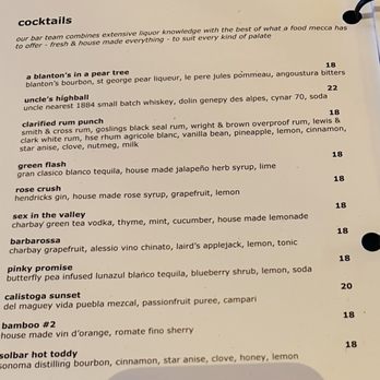 Solbar - Cocktail Menu - New American Near Me - Calistoga, California Solbar - Cocktail Menu - New American Near Me - Calistoga, California