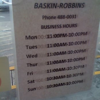 Baskin-Robbins - hours 2011 - Ice Cream & Frozen Yogurt Near Me - Aiea, Hawaii Baskin-Robbins - hours 2011 - Ice Cream & Frozen Yogurt Near Me - Aiea, Hawaii