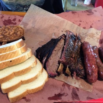 Franklin Barbecue - 1/2 pound of each: Brisket, Ribs, and Sausage. Beans and white bread. - Barbeque Near Me - Austin, Texas Franklin Barbecue - 1/2 pound of each: Brisket, Ribs, and Sausage. Beans and white bread. - Barbeque Near Me - Austin, Texas