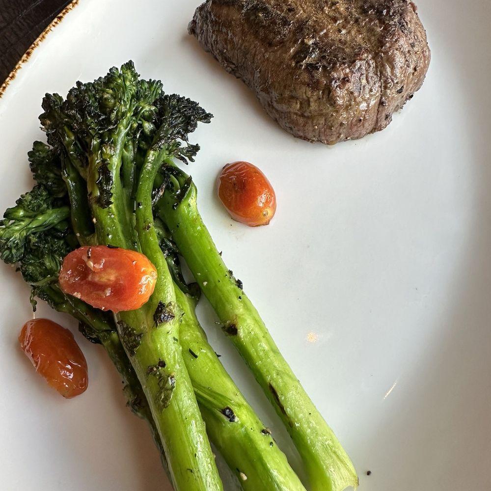 Haywire - 6 oz charbroiled angus filet with broccolini - New American Near Me - Houston, Texas Haywire - 6 oz charbroiled angus filet with broccolini - New American Near Me - Houston, Texas