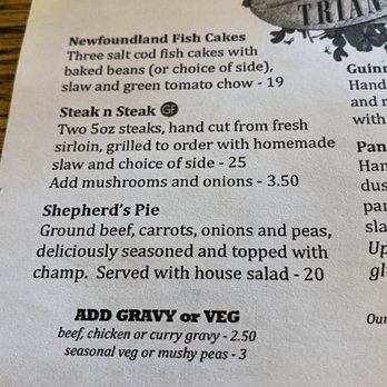 The Old Triangle Irish Alehouse - 1/16th of the menu! - Irish Near Me - Sydney, Nova Scotia The Old Triangle Irish Alehouse - 1/16th of the menu! - Irish Near Me - Sydney, Nova Scotia