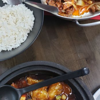 Corner 21 Chinese Cuisine - Fish and tofu pot on bottom and I believe Kung Pao on top - Szechuan Near Me - Springfield, Missouri
