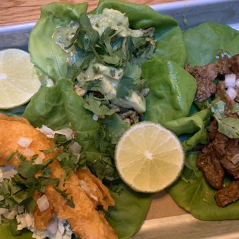 bartaco - Chapel Hill - A trio of tacos (Baja Fish, Chicken Chorizo, Mojo Pork Carnita) - Tacos Near Me - Chapel Hill, North Carolina
