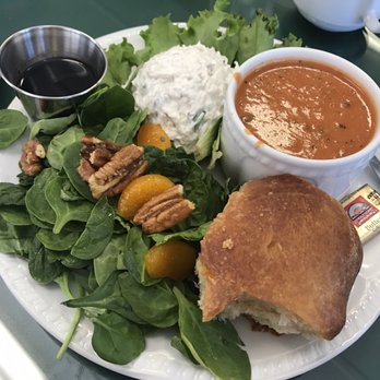 Laurie's Cafe - Morgan's Trio - Chicken Salad, Tomato Basil Soup (so good!), Spinach Salad w/ Yeast Roll - Cafes Near Me - Georgetown, Texas Laurie's Cafe - Morgan's Trio - Chicken Salad, Tomato Basil Soup (so good!), Spinach Salad w/ Yeast Roll - Cafes Near Me - Georgetown, Texas