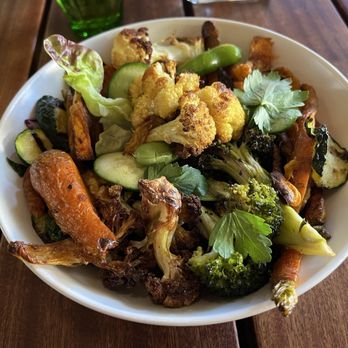 The Daisy Restaurant - Farm Grain Bowl with extra kale and roast vegetables, without farro and pickled vegetables - Farmers Market Near Me - Santa Barbara, California