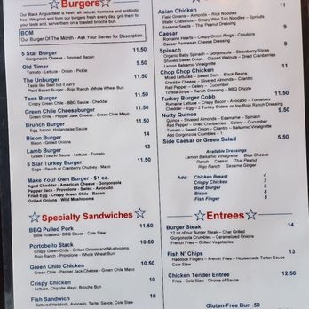 5 Star Burgers - Menu side 1 - Burgers Near Me - Taos, New Mexico