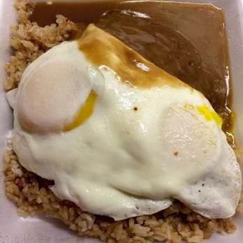 Waipahu Cafe - Loco Moco, overeasy eggs, with fried rice - Diners Near Me - Waipahu, Hawaii Waipahu Cafe - Loco Moco, overeasy eggs, with fried rice - Diners Near Me - Waipahu, Hawaii