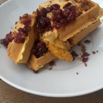 Turning Point - Chicken with waffles, Waffles a bit dry and sauce is made with heavy whipping cream - Breakfast & Brunch Near Me - Westfield, New Jersey