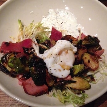 Nopa - Roasted Brussels Sprouts, Poached Egg, Tasso Ham and Horseradish Cream - New American Near Me - San Francisco, California
