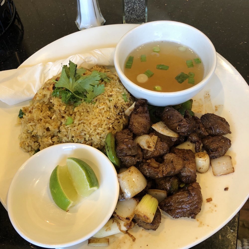 Shaking beef with fried rice Shaking beef with fried rice