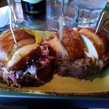 Whispering Vine - bison short rib on a pretzel bun - Wine Bars Near Me - Reno, Nevada