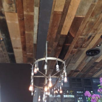 Gjelina - Light fixture & wood paneled ceilings - New American Near Me - Venice, California