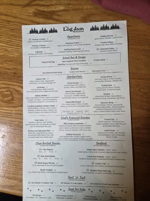 Menu photo 1 The Log Jam Restaurant Lake George, NY Menu photo 1 The Log Jam Restaurant Lake George, NY