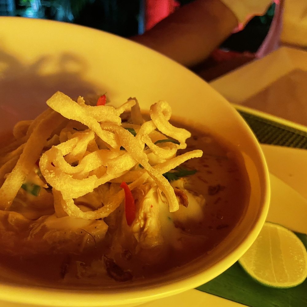 Thai Restaurant - Khao Soi -- noodle curry dish topped with fried noodles - Thai Near Me - Cancún, ROO Thai Restaurant - Khao Soi -- noodle curry dish topped with fried noodles - Thai Near Me - Cancún, ROO