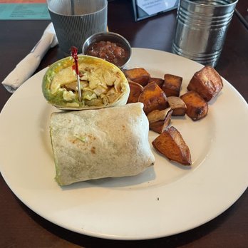 Let’s Yolk About It - breakfast burrito with sweet potato tots. - Breakfast & Brunch Near Me - Long Beach, California