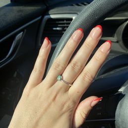 Gorgeous work. Pearl gems and red French tip for my friend's wedding! Gorgeous work. Pearl gems and red French tip for my friend's wedding!