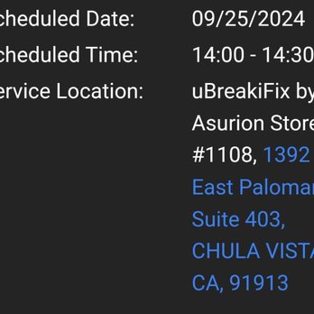 uBreakiFix by Asurion - 2pm appointment scheduled @10am. - Mobile Phone Repair Near Me - Chula Vista, California uBreakiFix by Asurion - 2pm appointment scheduled @10am. - Mobile Phone Repair Near Me - Chula Vista, California
