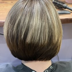 The Key Salon - Razor a-line haircut with natural highlights