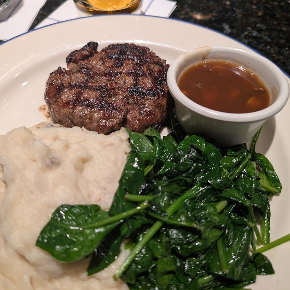 Winston's Grille - Chopped Steak, Mashed Potatoes and Spinach - American Near Me - Raleigh, North Carolina Winston's Grille - Chopped Steak, Mashed Potatoes and Spinach - American Near Me - Raleigh, North Carolina