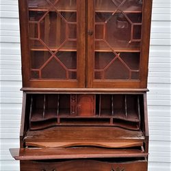 Black Cat Restoration - Vintage Mahogany Secretary Desk-Repaired, Refinished to a Solid Color/Painted, Glass Doors Altered to Simplify the Look