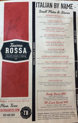Menu photo 5 Taverna Rossa Plano, TX