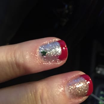 Pink Nail & Spa  - This is the French tip with a random green star - Nail Salons Near Me - Woodbury, New Jersey