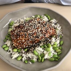 The Klub Kitchen - Salmon with edamame and white rice