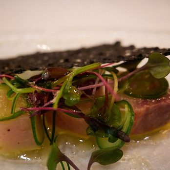 Michael Mina - "Seasons of Mina" Spring 2022 - Amberjack Crudo (kishu mandarin, blood orange, finger lime, takana oil) - New American Near Me - Las Vegas, Nevada Michael Mina - "Seasons of Mina" Spring 2022 - Amberjack Crudo (kishu mandarin, blood orange, finger lime, takana oil) - New American Near Me - Las Vegas, Nevada