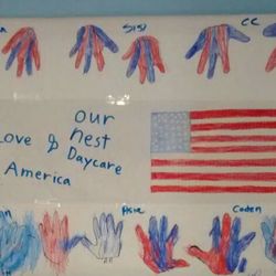 Our Nest Day Care - Our month bulletin board.  We love America and Our Nest Daycare.