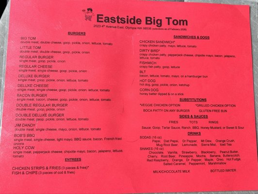 Menu photo 1 Eastside Big Tom Olympia, WA Menu photo 1 Eastside Big Tom Olympia, WA