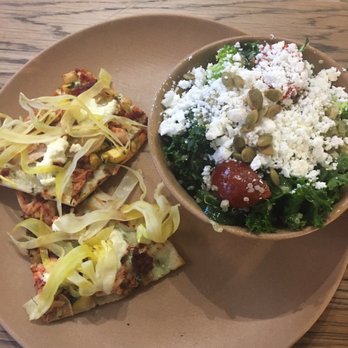 Wise and Wright - Tandoori chicken flatbread and kale, quinoa and broccoli salad - Coffee & Tea Near Me - Calgary, Alberta