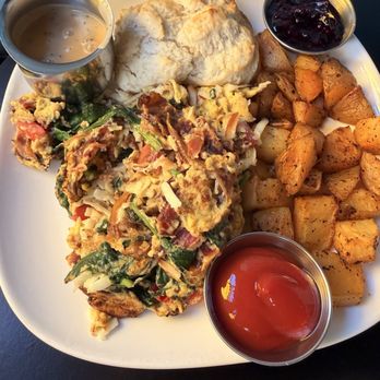 Bee’s Knees Southern Kitchen - Bacon scramble with biscuit and a side of gravy - Breakfast & Brunch Near Me - Newport Beach, California Bee’s Knees Southern Kitchen - Bacon scramble with biscuit and a side of gravy - Breakfast & Brunch Near Me - Newport Beach, California