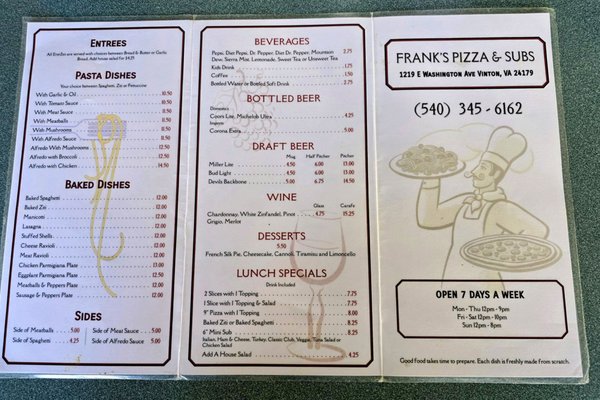 Menu photo 5 Frank's Pizza & Italian Subs Vinton, VA Menu photo 5 Frank's Pizza & Italian Subs Vinton, VA
