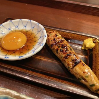 Yakitori Hachibei - Tsukune with egg yolk - Japanese Near Me - Honolulu, Hawaii Yakitori Hachibei - Tsukune with egg yolk - Japanese Near Me - Honolulu, Hawaii